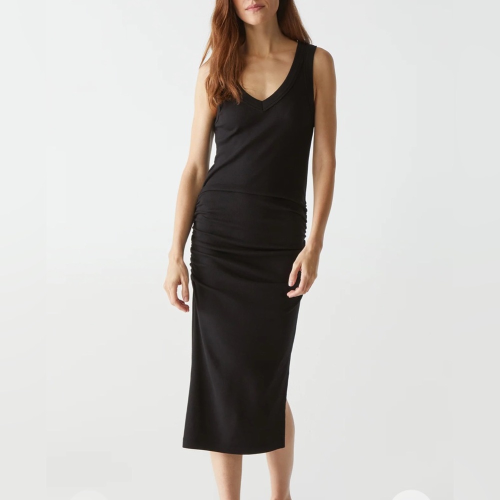Michael Stars Ultra Ribbed Lori Black Midi Dress